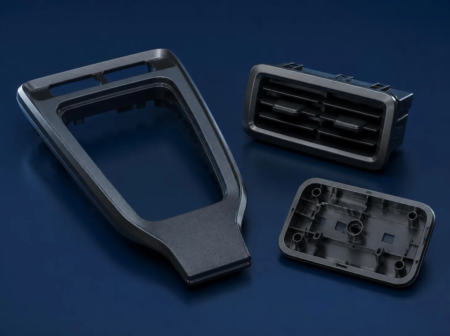 Automotive plastic trim, air vent and ribbed housing application concepts