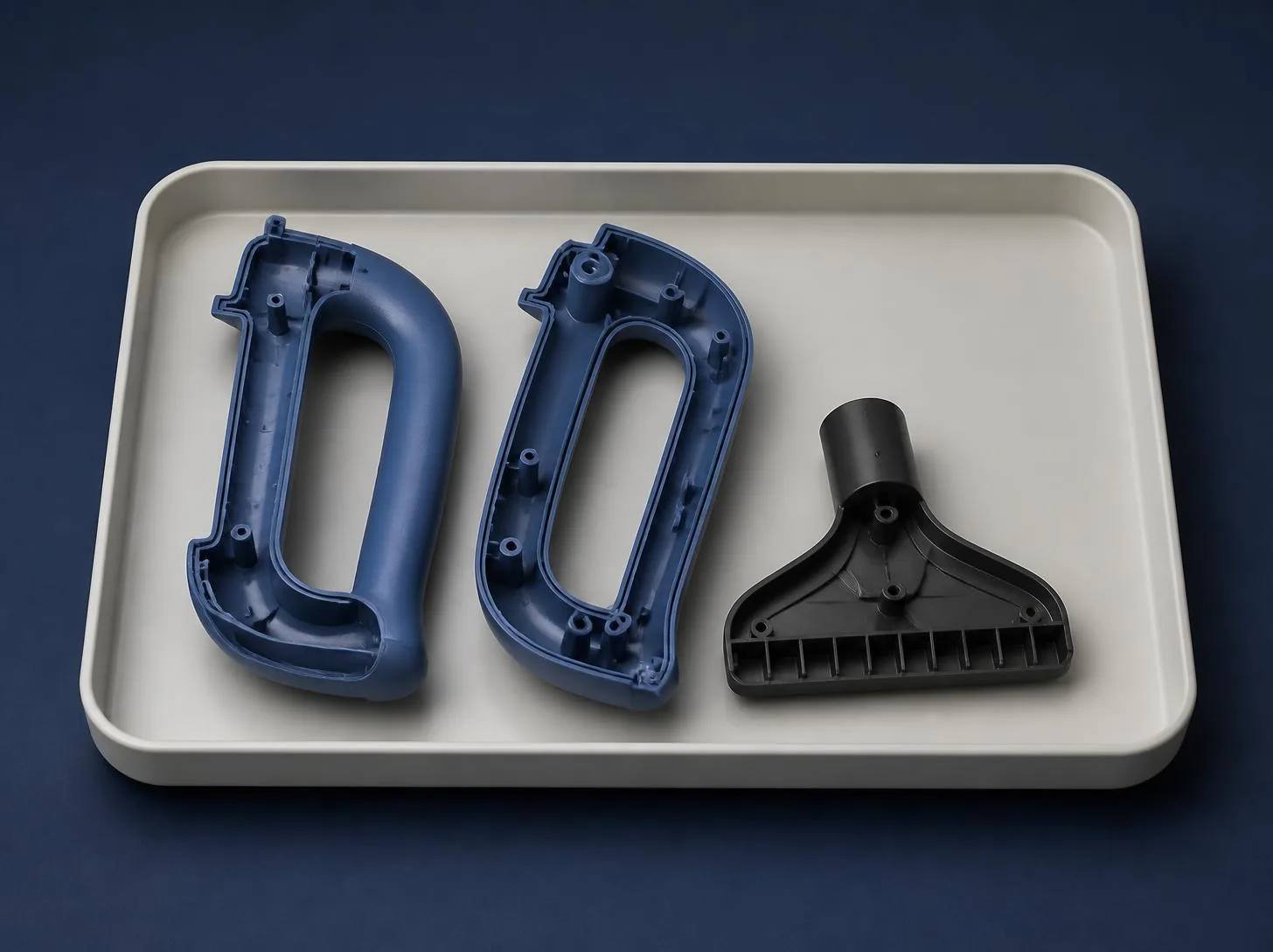 Molded handle shells and cleaning-tool component application concepts